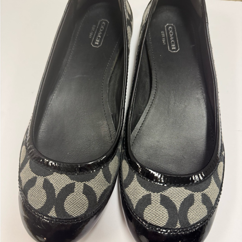 Coach Black and Gray Flats with Patent Toe Cap